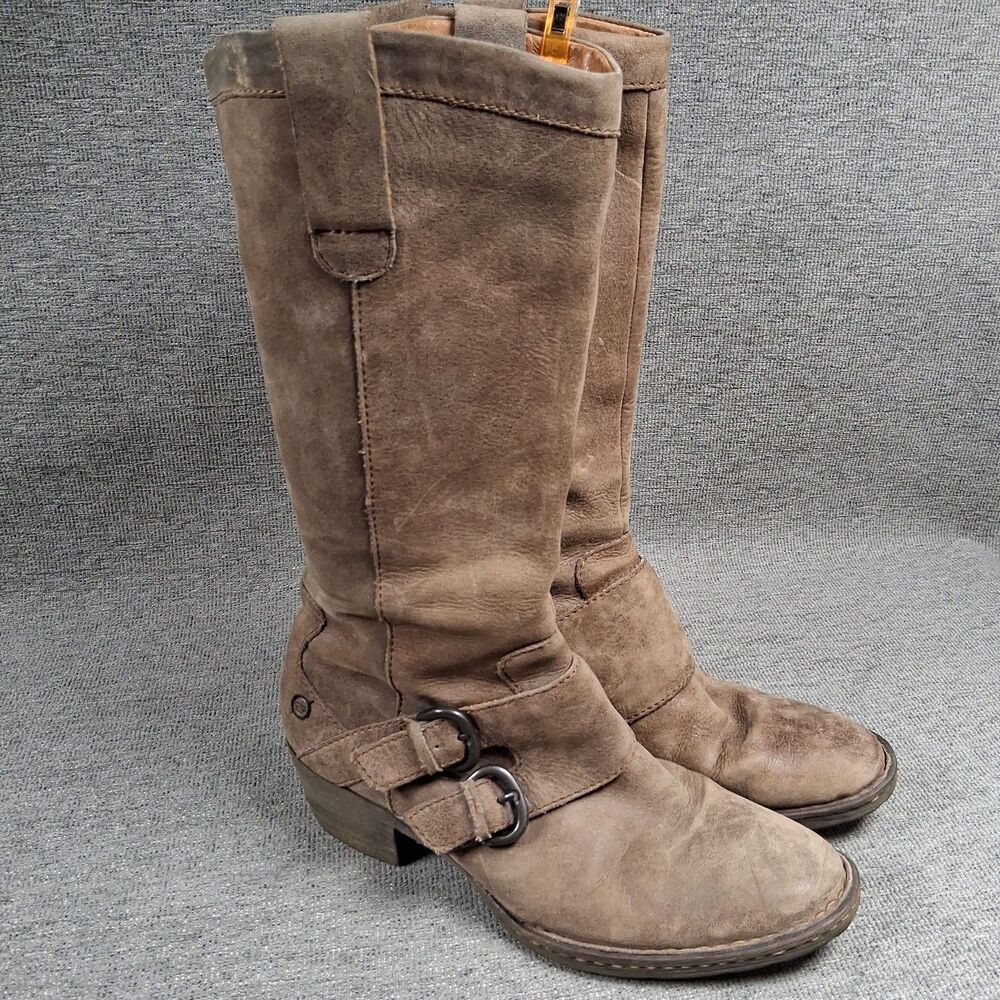 Born Magda Brown Leather Double Buckle Mid-Calf Riding Boots Women 8/39 W22414 - Picture 2 of 11